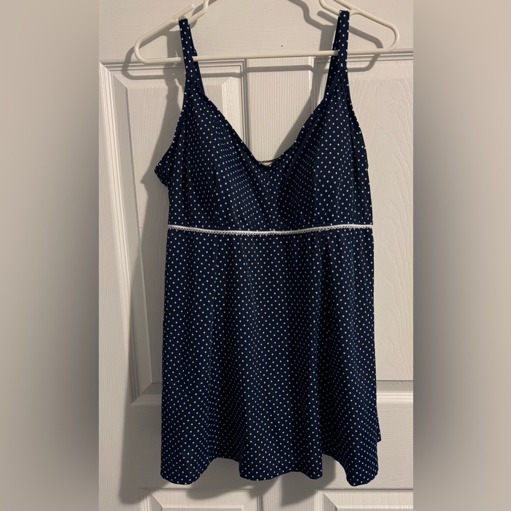 Navy Polka Dot One-Piece Dress Swimsuit sz 20W